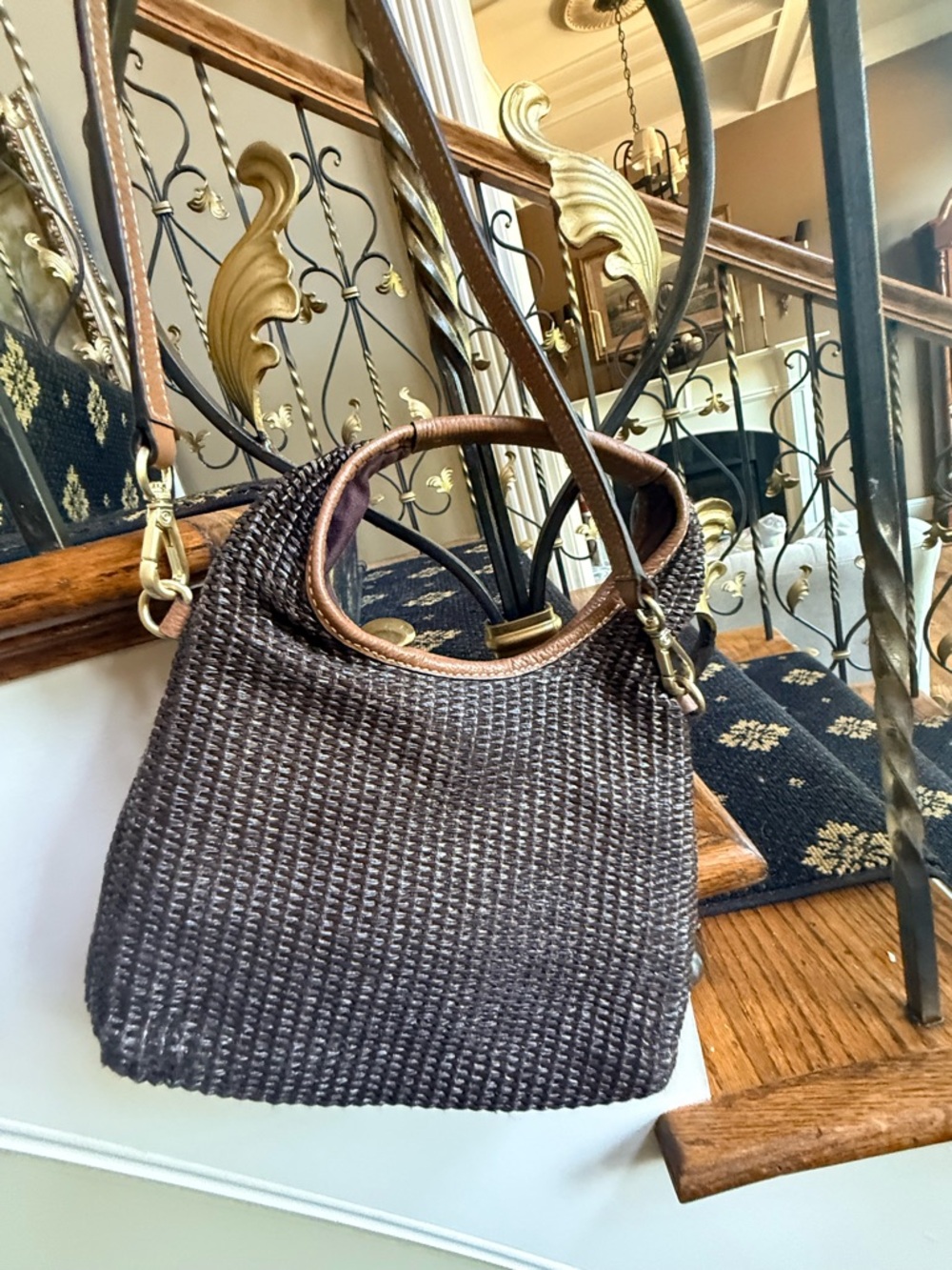 JJIll Woven Brown Shoulder Bag with Adjustable Strap. Cross body or handle. EUC - Picture 5 of 14